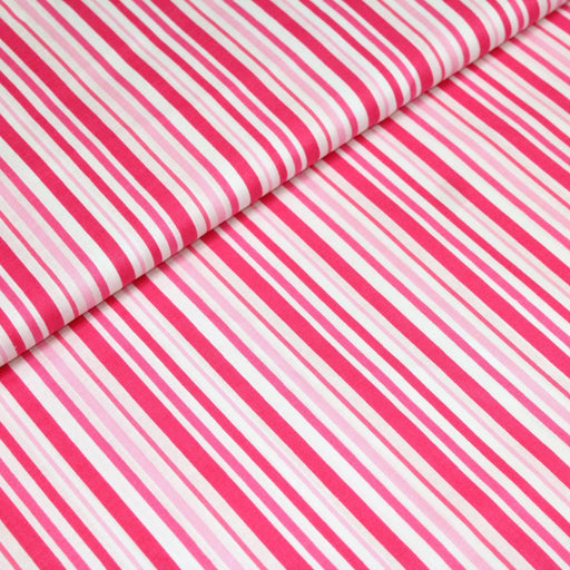Tissu cotonnade aux rayures roses, fuchsia et blanches - TissusPapi.com