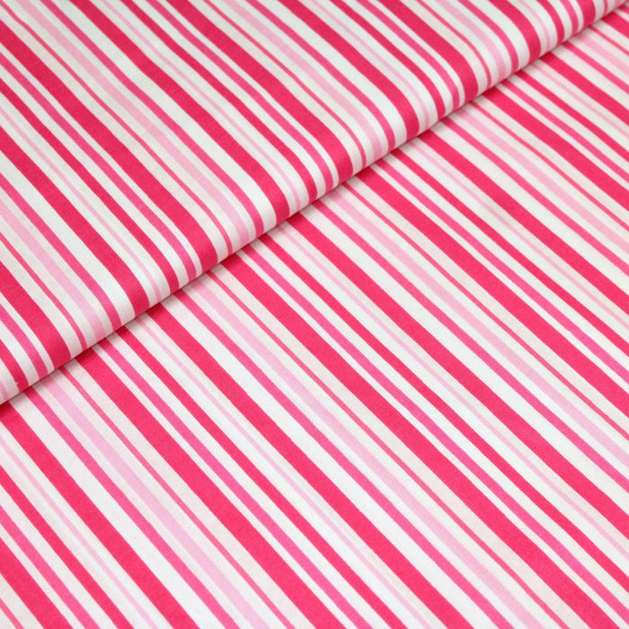 Tissu cotonnade aux rayures roses, fuchsia et blanches - TissusPapi.com