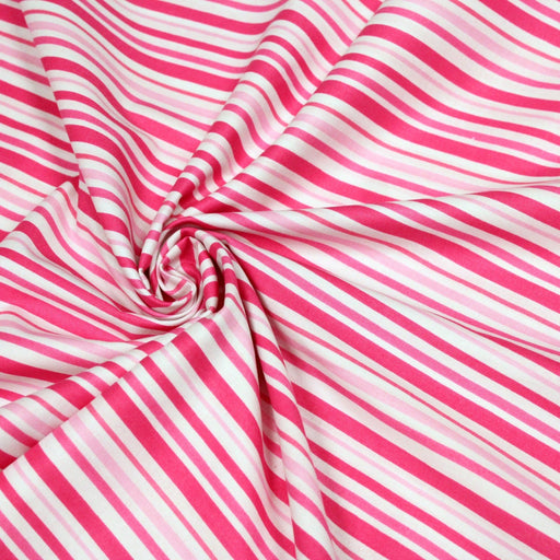 Tissu cotonnade aux rayures roses, fuchsia et blanches - TissusPapi.com
