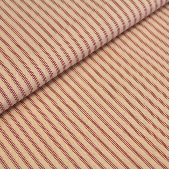 Tissu cotonnade, crème à rayures rouges - TissusPapi.com
