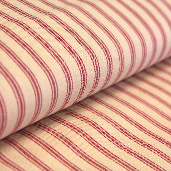 Tissu cotonnade, crème à rayures rouges - TissusPapi.com