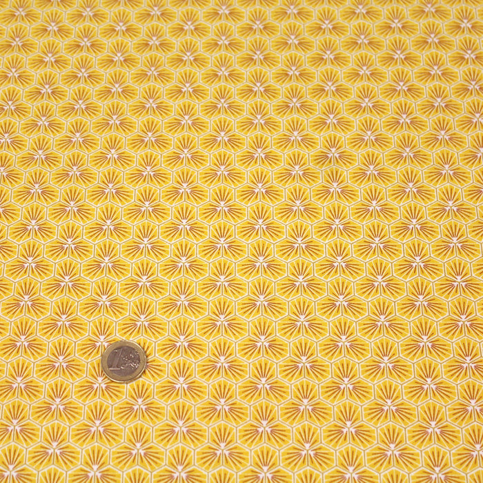 Tissu de coton motif traditionnel japonais géométrique KIKKO jaune moutarde - Oeko-Tex