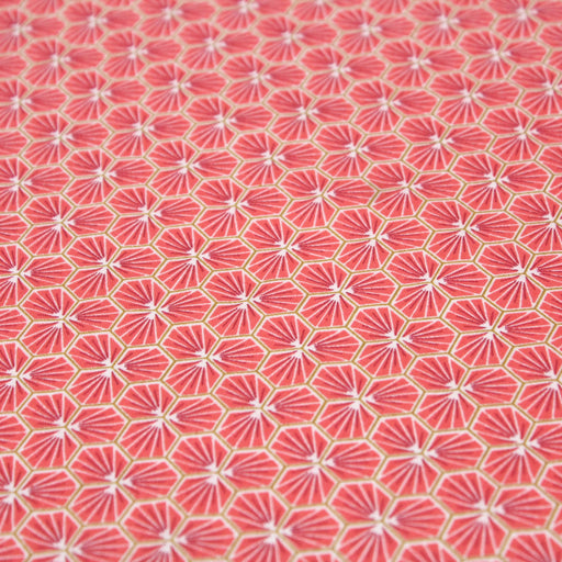 Tissu de coton motif traditionnel japonais géométrique KIKKO corail - Oeko-Tex - tissuspapi