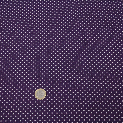 Tissu popeline de coton violet aubergine à pois blancs - COLLECTION POLKA DOT - Oeko - Tex - TissusPapi.com