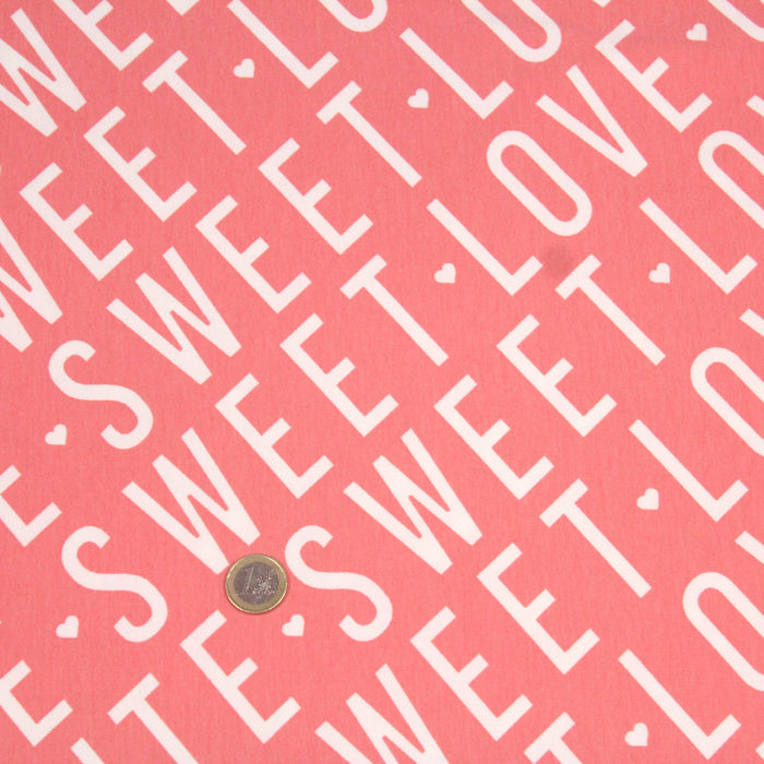 Tissu molleton de coton corail SWEET LOVE CUTE - tissuspapi