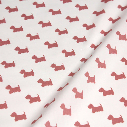 Tissu popeline de coton aux petits chiens vieux rose, fond blanc - TissusPapi.com