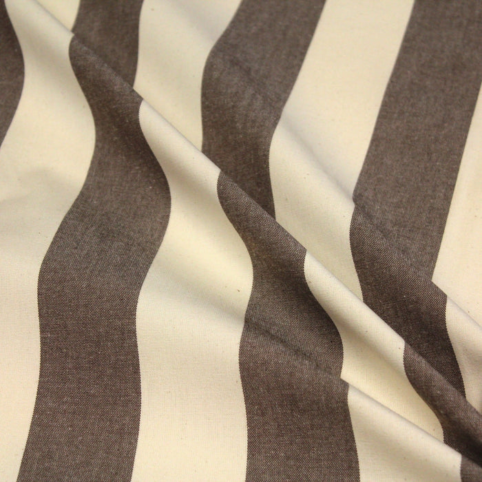 Tissu toile transat de coton HONFLEUR aux rayures marron & écrues - Fabrication française - TissusPapi.com