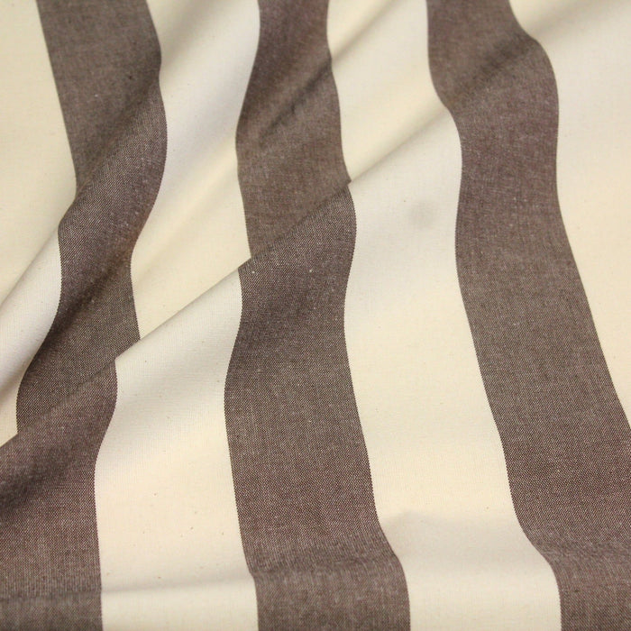 Tissu toile transat de coton HONFLEUR aux rayures marron & écrues - Fabrication française - TissusPapi.com