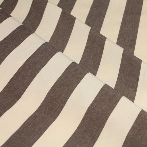 Tissu toile transat de coton HONFLEUR aux rayures marron & écrues - Fabrication française - TissusPapi.com