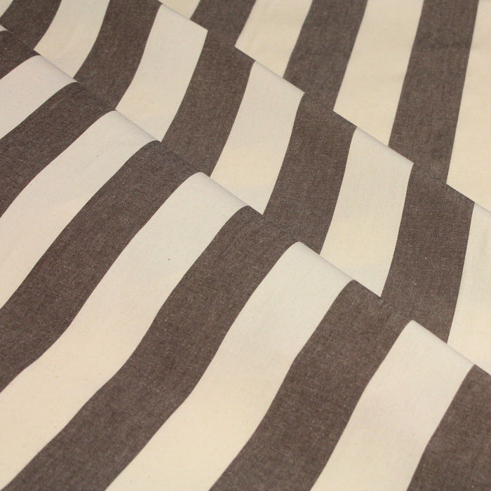 Tissu toile transat de coton HONFLEUR aux rayures marron & écrues - Fabrication française