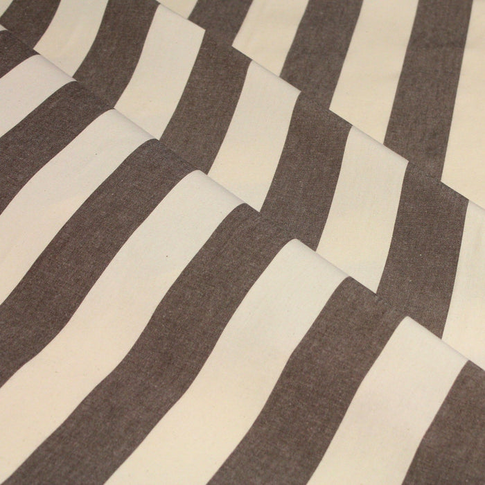 Tissu toile transat de coton HONFLEUR aux rayures marron & écrues - Fabrication française - TissusPapi.com