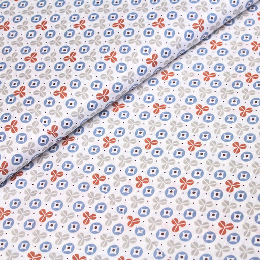 Tissu de coton AZULEJOS aux trèfles et cercles, tons gris & bleu - OEKO-TEX® - tissuspapi