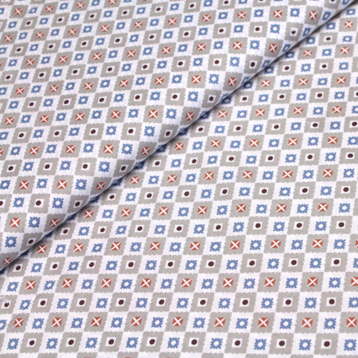 Tissu de coton AZULEJOS aux carreaux et motifs géométriques, tons gris & bleu - OEKO-TEX® - tissuspapi