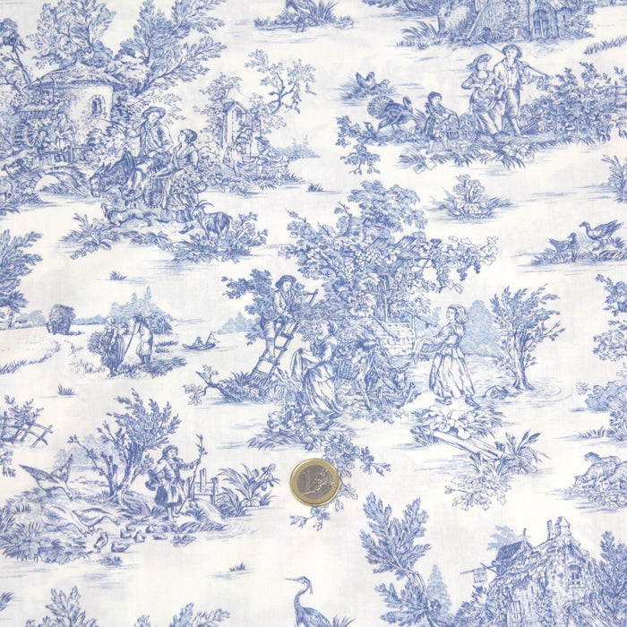 Tissu coton renforcé TOILE DE JOUY grande largeur 280cm : bleu, rouge, vert, gris - OEKO - TEX - TissusPapi.com