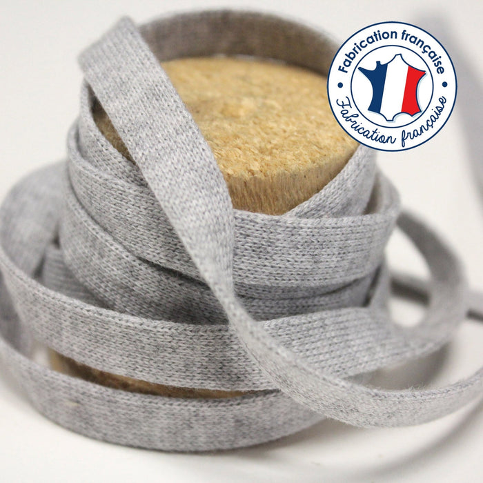Cordon tubulaire jersey de coton gris chiné 9mm, rouleau de 50m - Fabrication française - TissusPapi.com