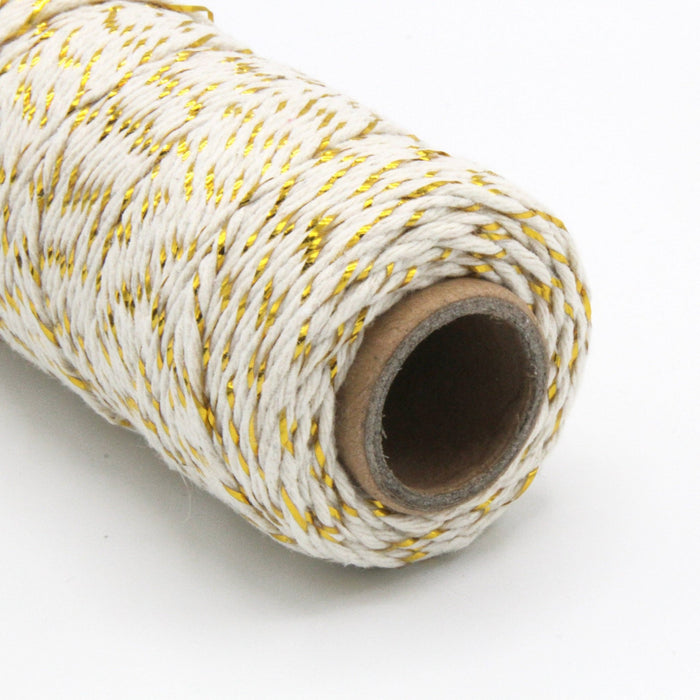 Ficelle de coton écru & lurex doré or - Bobine de 80m - TissusPapi.com