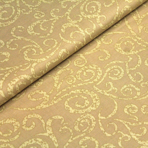 Tissu popeline de coton LOUIS aux arabesques, tons cappuccino - TissusPapi.com