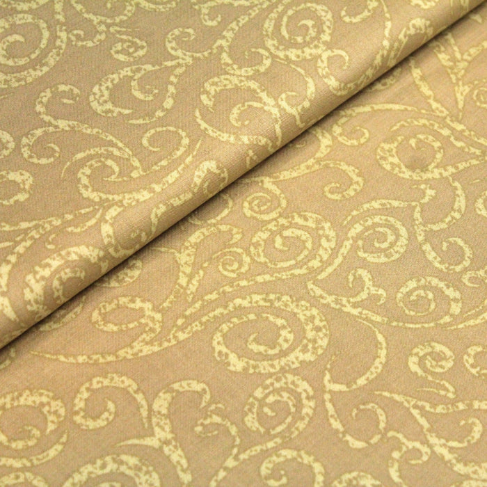 Tissu popeline de coton LOUIS aux arabesques, tons cappuccino - TissusPapi.com