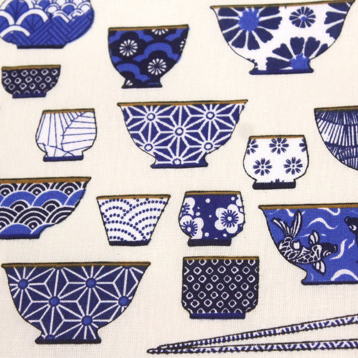 Tissu cotonnade aux bols de ramen & motifs traditionnels japonais - OEKO - TEX - TissusPapi.com