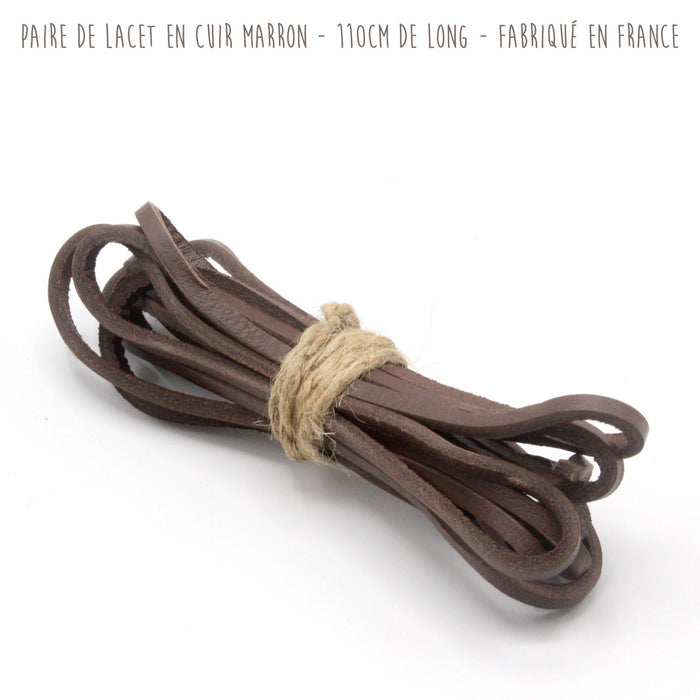 Paire de lacets en cuir marron - 110cm de long - Fabriqué en France - TissusPapi.com