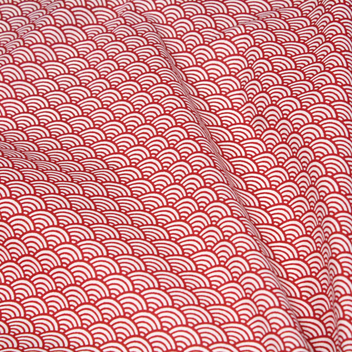 Tissu de coton motif traditionnel japonais vagues SEIGAIHA rouge & blanc - Oeko-Tex