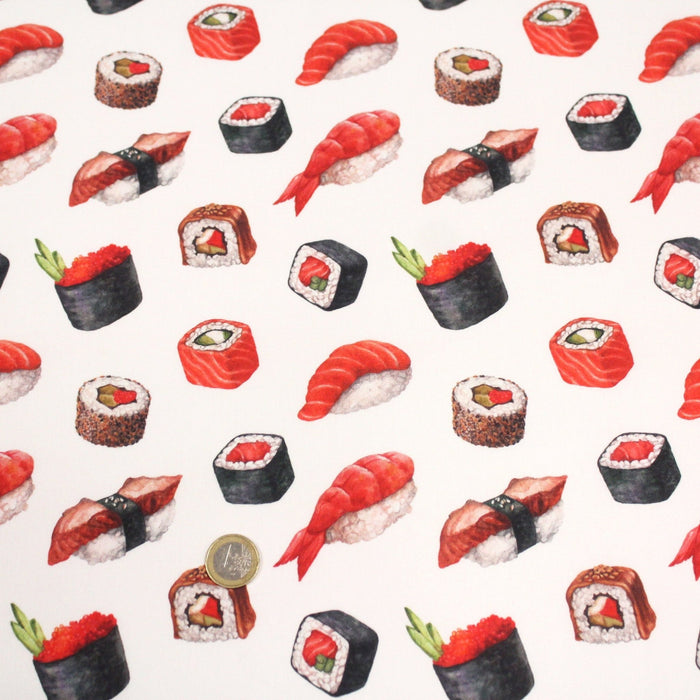 Tissu cotonnade aux motifs japonais, sushis et makis - TissusPapi.com