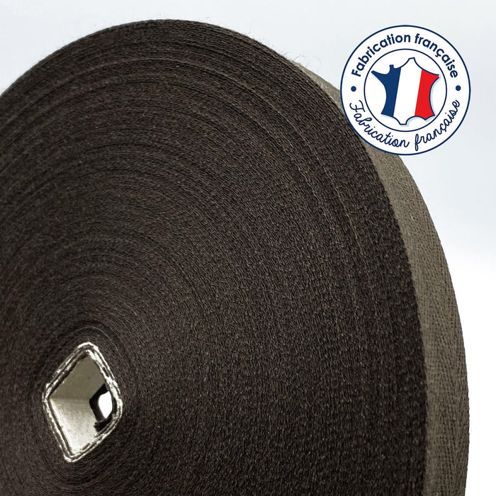 Ruban sergé de coton marron 12mm - Galette de 50 mètres - Fabrication française - TissusPapi.com