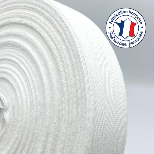 Ruban sergé de coton blanc 28mm - Galette de 50 mètres - Fabrication française - tissuspapi