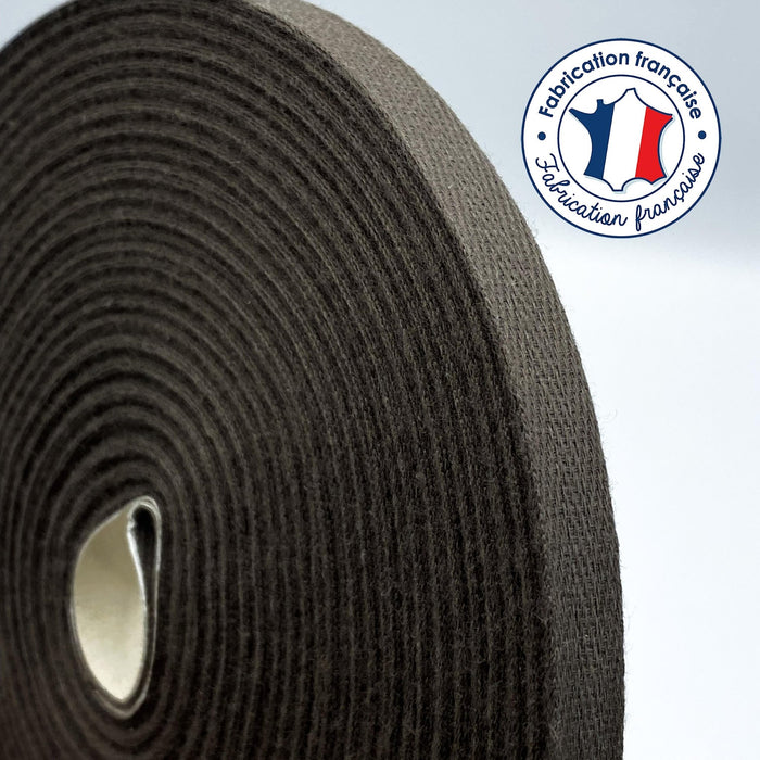 Ruban sergé de coton marron 10mm - Galette de 50 mètres - Fabrication française - TissusPapi.com