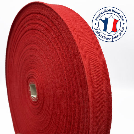 Ruban sergé de coton rouge 23,5mm - Galette de 50 mètres - Fabrication française - tissuspapi