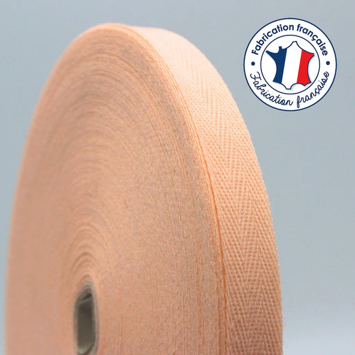 Ruban sergé de coton couleur corail 14mm - Galette de 50 mètres - Fabrication française - TissusPapi.com
