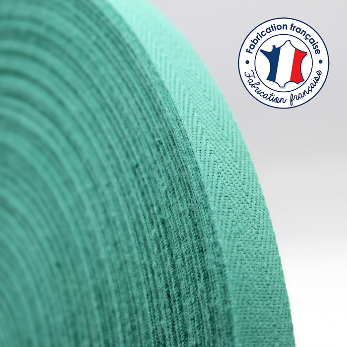Ruban sergé de coton vert menthe 13mm - Galette de 100 mètres - Fabrication française - TissusPapi.com