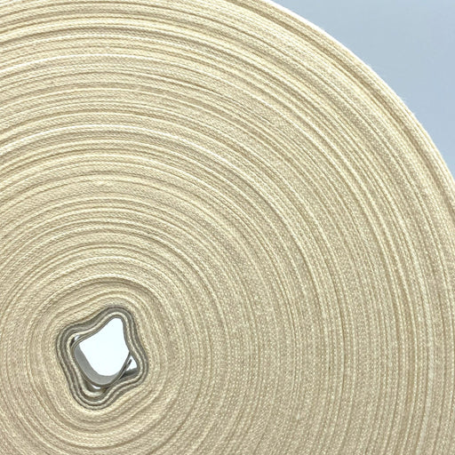 Ruban de coton écru au fin liseré bleu marine 10mm - Galette de 100 mètres - Fabrication française - TissusPapi.com