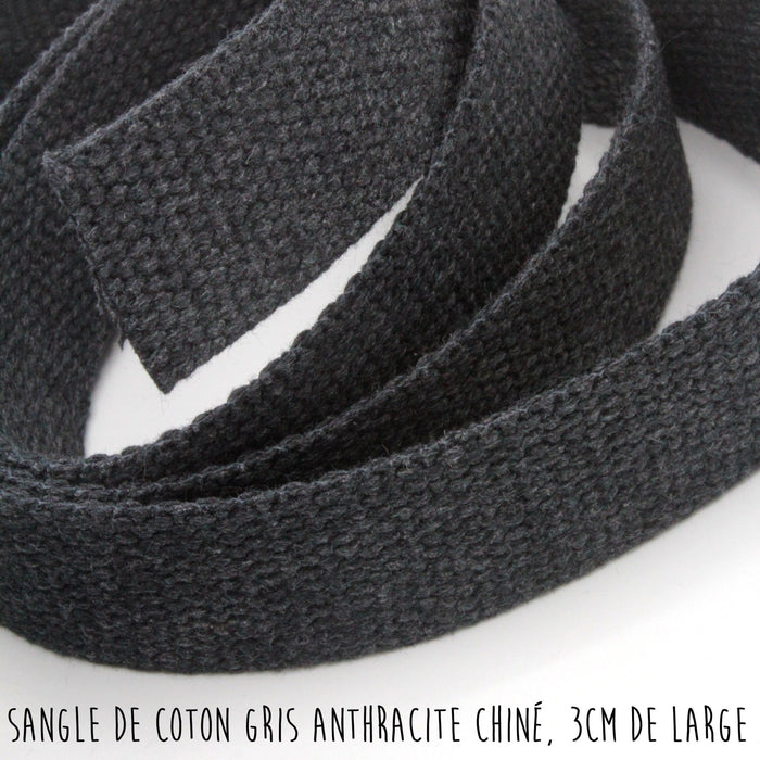 Sangle de coton gris anthracite chiné, 3cm de large - TissusPapi.com