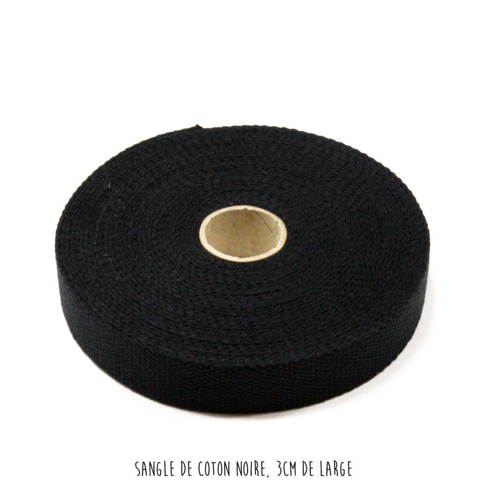 Sangle de coton noire, 3cm de large - Galette de 10 mètres - TissusPapi.com
