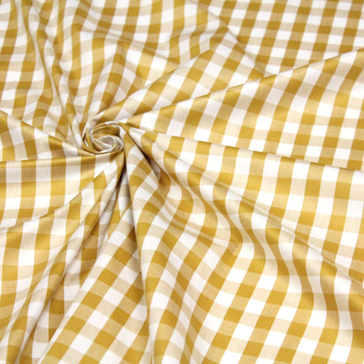 Tissu popeline de coton VICHY jaune moutarde & blanc à carreaux 1cm - OEKO - TEX® - TissusPapi.com