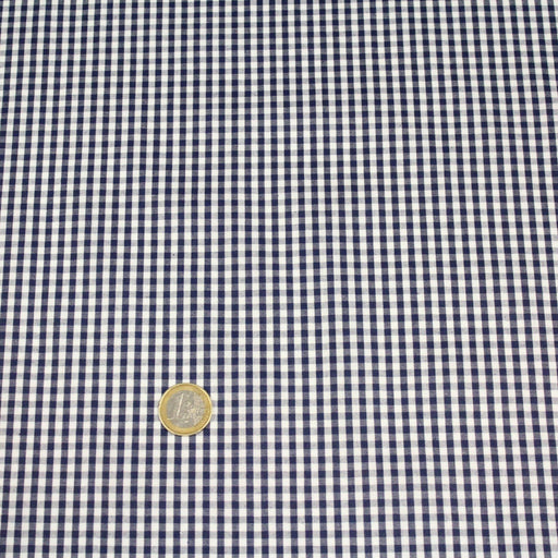 Tissu popeline de coton VICHY bleu marine & blanc à carreaux 3mm - OEKO - TEX® - TissusPapi.com