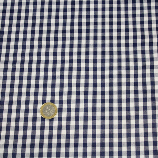 Tissu popeline de coton VICHY bleu marine & blanc à carreaux 6mm - OEKO - TEX® - TissusPapi.com