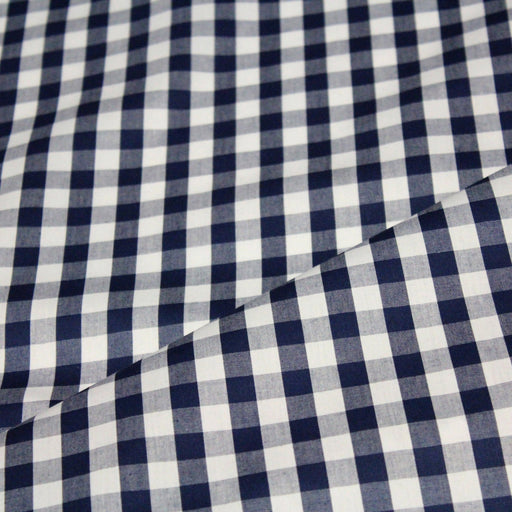 Tissu popeline de coton VICHY bleu marine & blanc à carreaux 1cm - OEKO - TEX® - TissusPapi.com