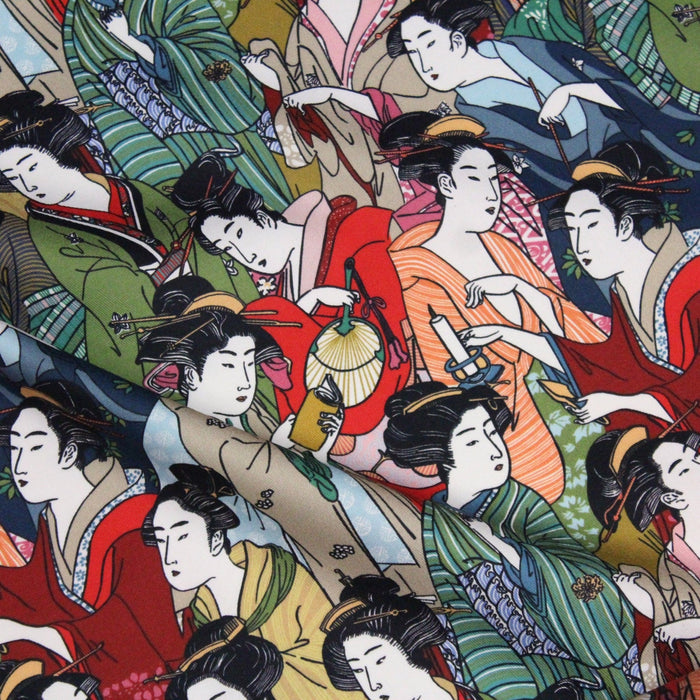Tissu gabardine coton imprimée motif japonais GEISHA - 280gr - m2 - TissusPapi.com