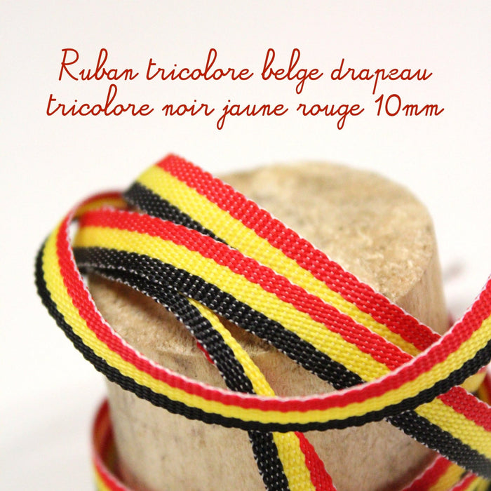 Ruban tricolore belge drapeau tricolore noir jaune rouge 10mm - TissusPapi.com