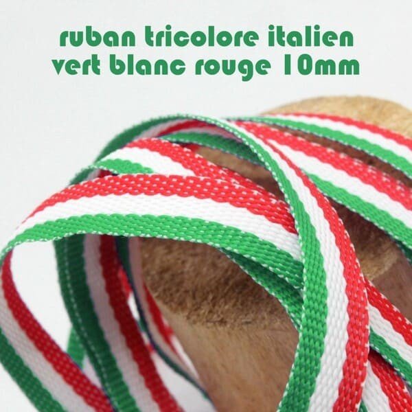 Ruban tricolore italien drapeau tricolore vert blanc rouge 10mm - TissusPapi.com