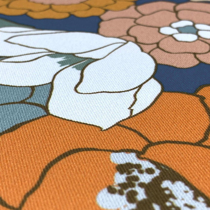 Tissu gabardine de coton SUZANNE imprimé fleurs rétro : bleu, rouille, olive - OEKO - TEX STANDARD 100 - TissusPapi.com