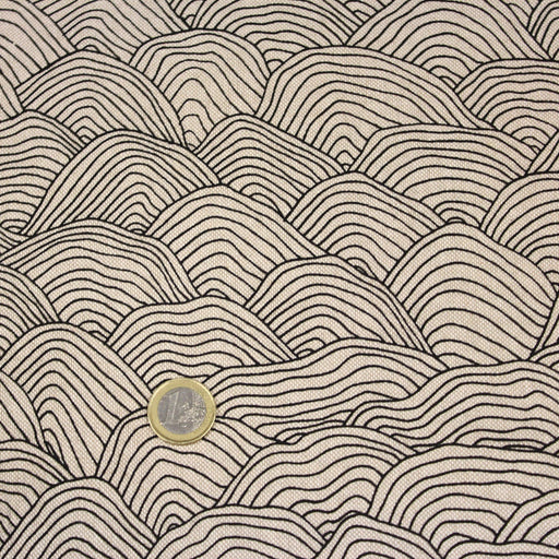 Tissu de coton façon lin motif traditionnel japonais des vagues noires - Oeko-Tex - tissuspapi