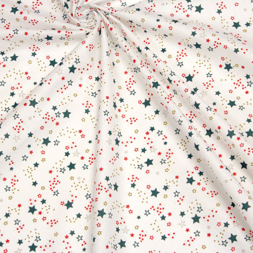 Tissu de coton COLLECTION NOËL étoiles rouges et vertes, fond blanc - Oeko - Tex - TissusPapi.com