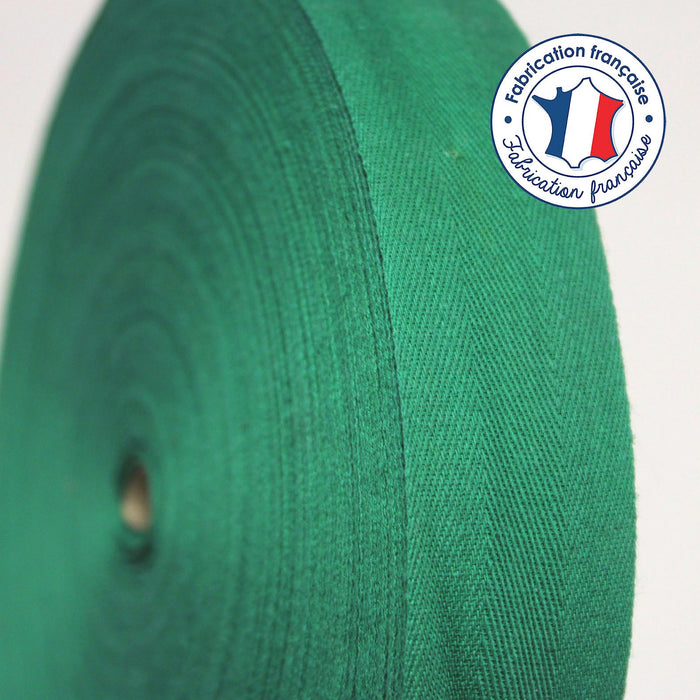 Ruban sergé de coton vert forêt 21mm - Galette de 50 mètres - Fabrication française - tissuspapi