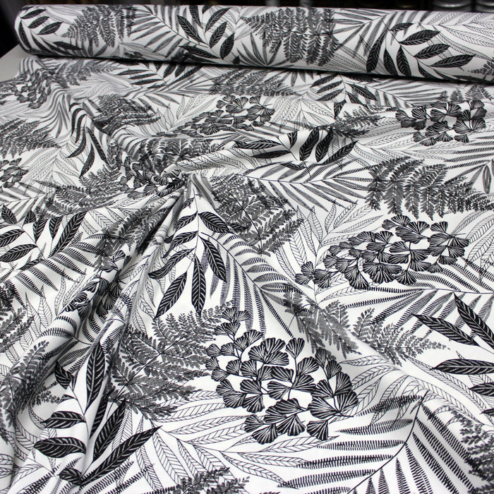 Tissu de coton demi - natté tropical, grande largeur 280cm, motif noir & blanc - Oeko - Tex - TissusPapi.com