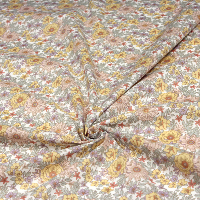 Tissu de coton fleuri seventies aux tons mauves, collection LOLITA - OEKO-TEX® - tissuspapi