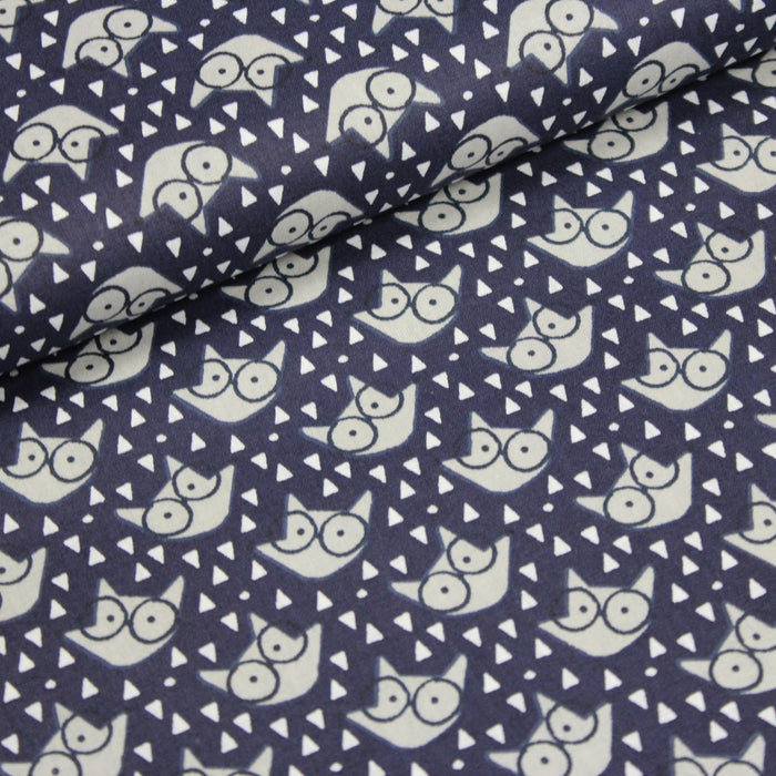 Tissu de coton KAWAII bleu indigo aux renards à lunettes - OEKO-TEX® - tissuspapi