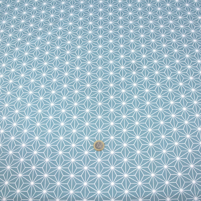 Tissu de coton enduit motif traditionnel japonais des feuilles ASANOHA bleu céladon & blanc - Oeko-Tex - tissuspapi